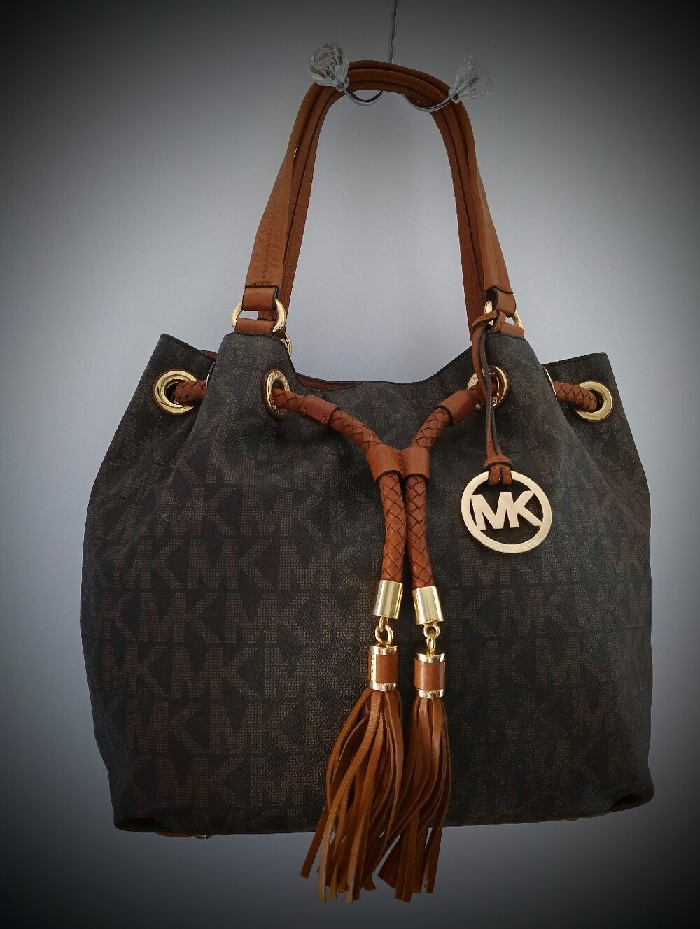 Michael Kors Brown Monogram Drawstring Shoulder Bag